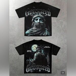 Black Graphic Statue of Liberty Tee - Night of the Demigods